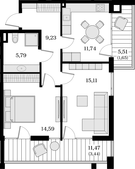 2-комн., 56.46 м²