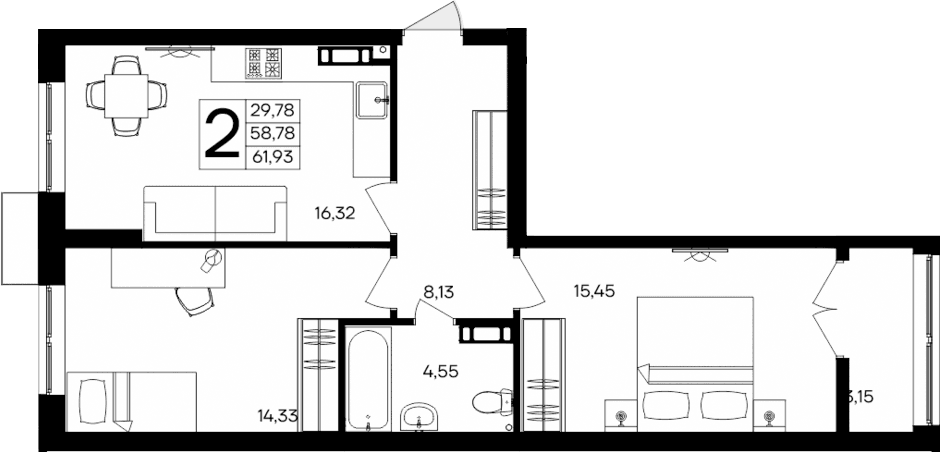 2-комн., 58.78 м²