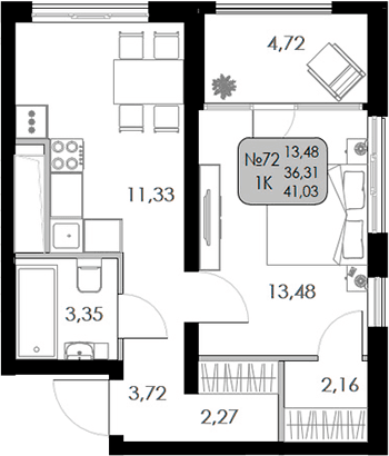 1-комн., 36.31 м²