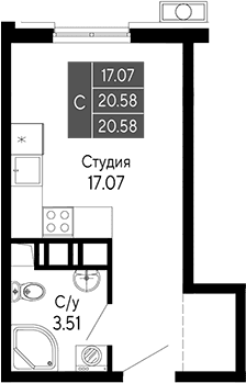 Студия, 20.58 м²
