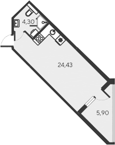 Студия, 28.73 м²