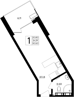 Студия, 24.39 м²