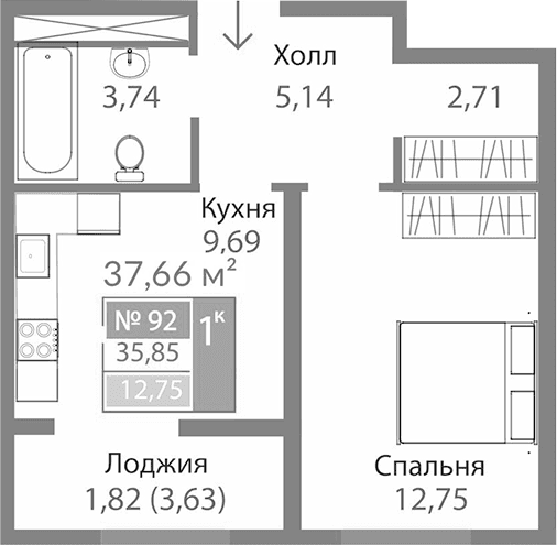 1-комн., 34.03 м²