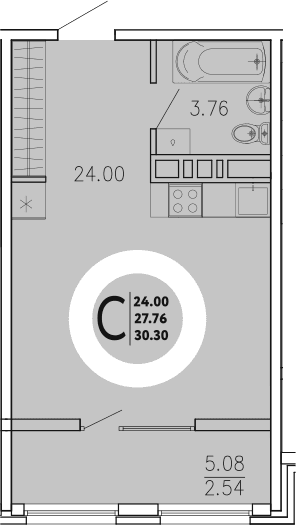 Студия, 27.76 м²