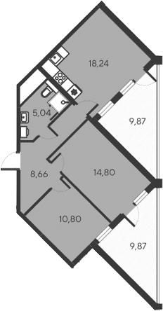 3-комн., 57.54 м²