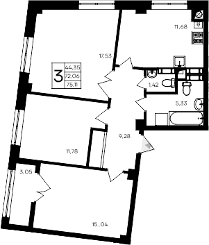 3-комн., 72.06 м²