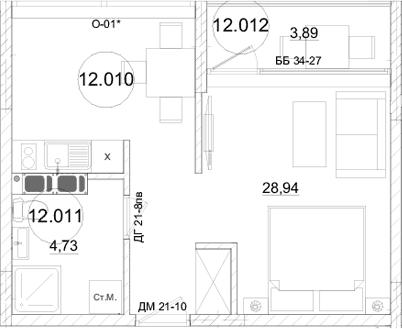 1-комн., 33.58 м²