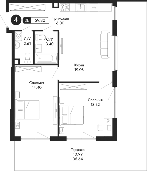 3-комн., 58.81 м²