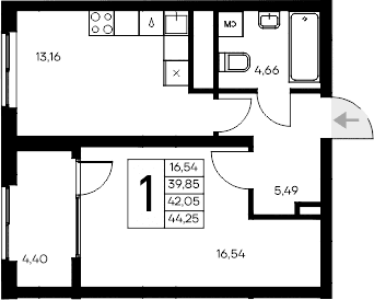 1-комн., 39.85 м²