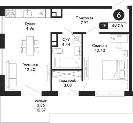 2-комн., 45.2 м²