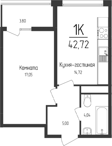 1-комн., 40.82 м²