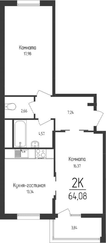2-комн., 62.16 м²