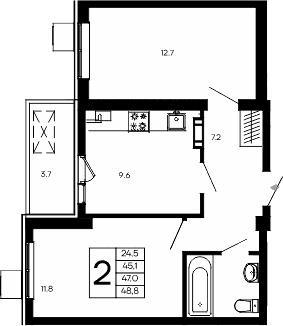 2-комн., 45.1 м²