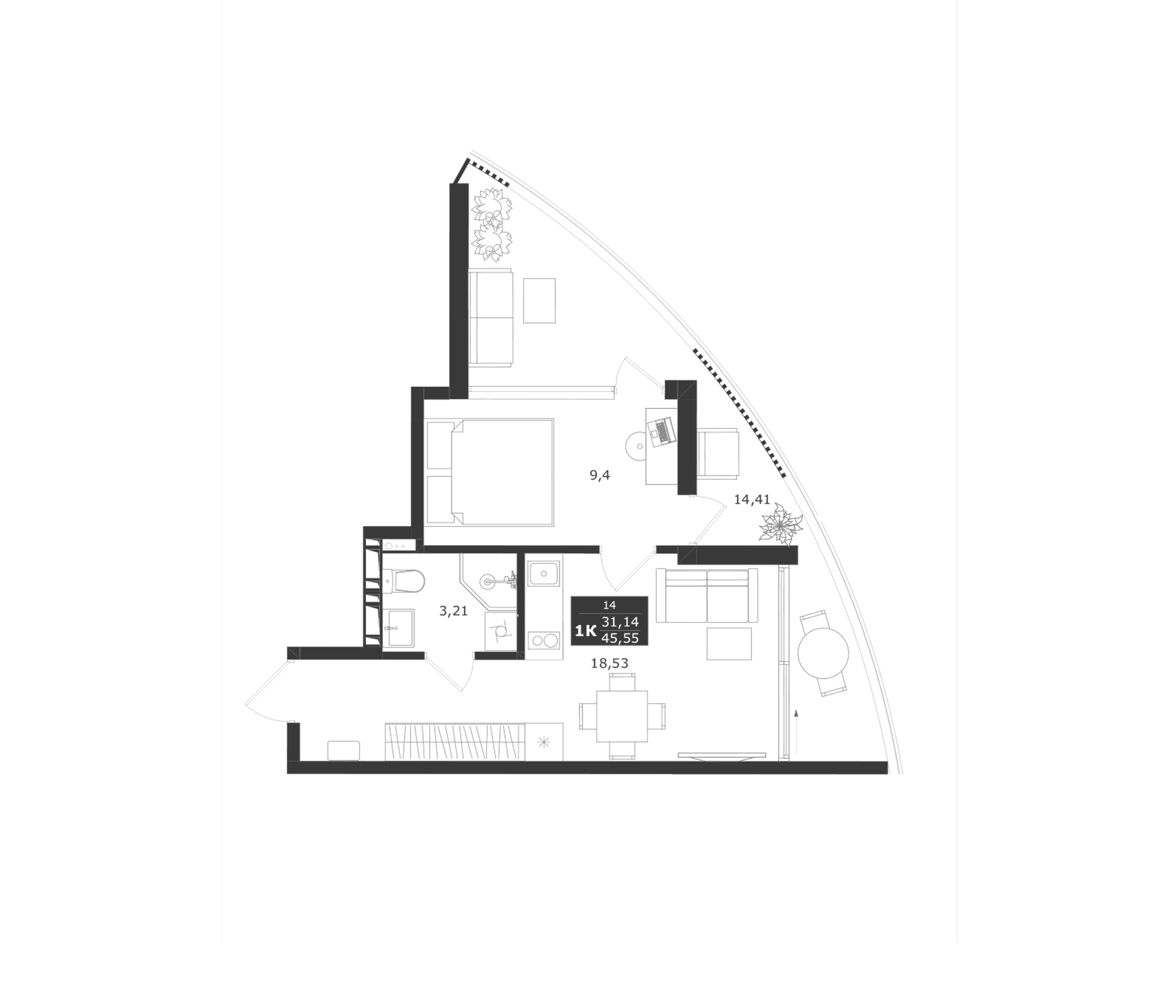 1-комн., 31.14 м²