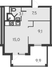 2-комн., 34.7 м²