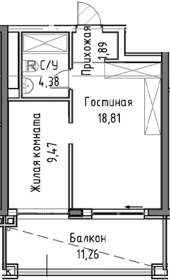2-комн., 42.43 м²