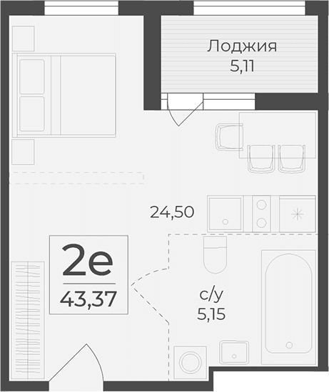 Студия, 38.26 м²