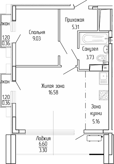 1-комн., 39.81 м²