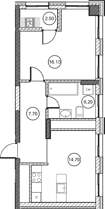 1-комн., 44.45 м²