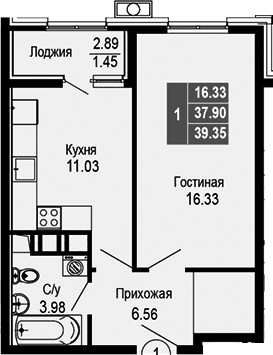 1-комн., 37.9 м²