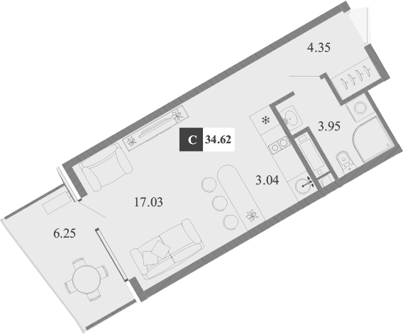 Студия, 28.37 м²
