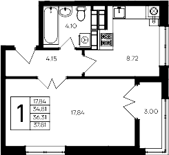 1-комн., 34.81 м²