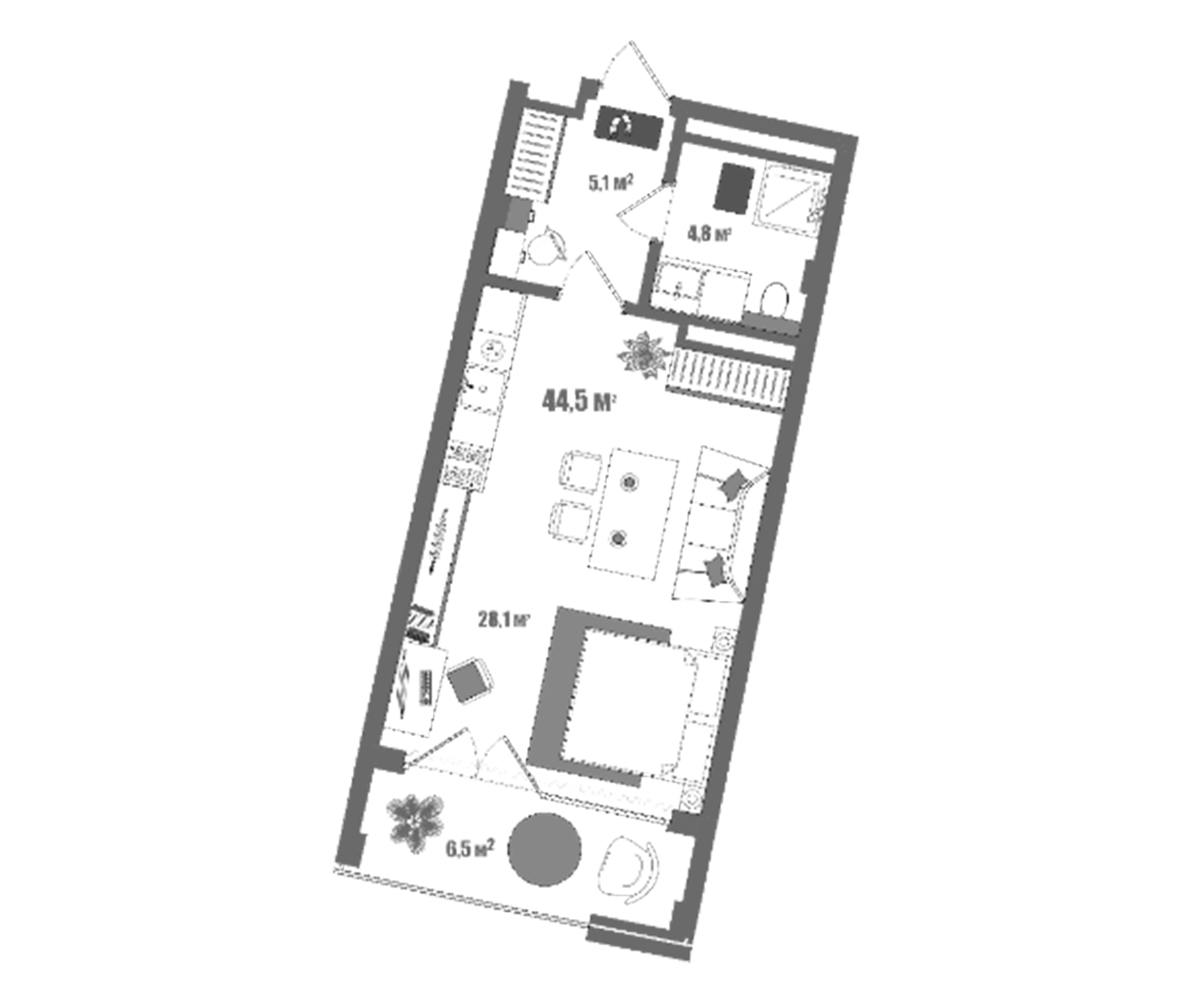 Студия, 36.86 м²