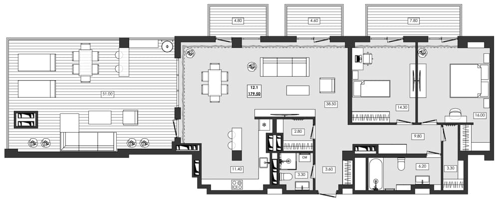 2-комн., 111.3 м²