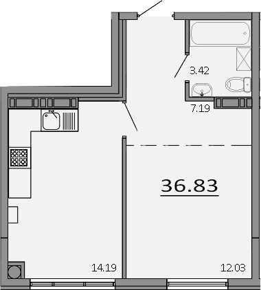 1-комн., 36.83 м²