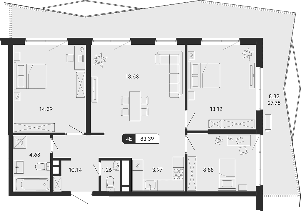 4-комн., 75.07 м²