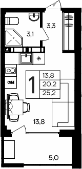Студия, 20.2 м²