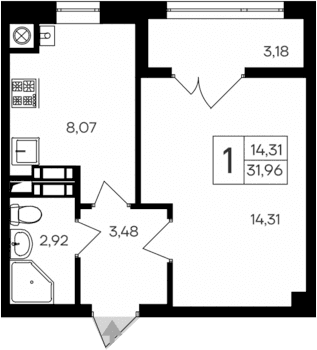 1-комн., 28.78 м²