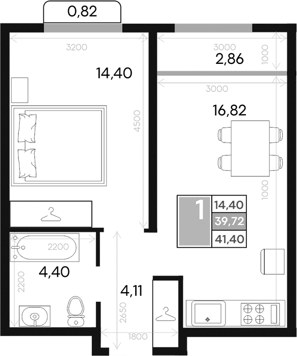 1-комн., 39.72 м²
