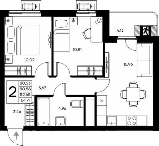 2-комн., 50.58 м²