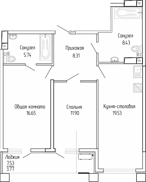 2-комн., 70.56 м²