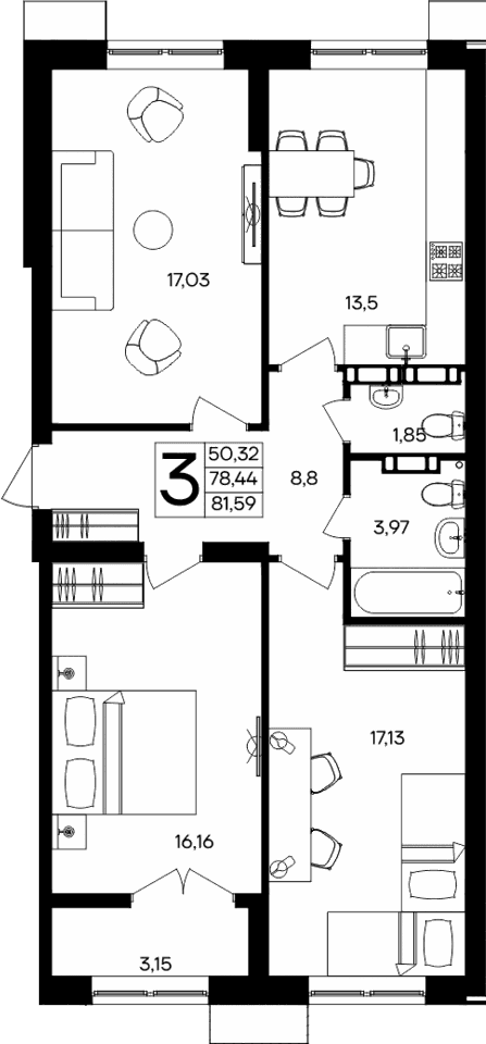 3-комн., 78.44 м²