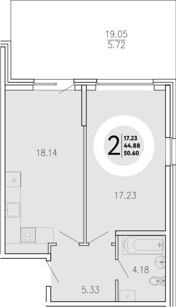 1-комн., 44.88 м²
