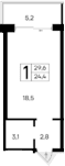 Студия, 24.4 м²