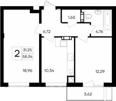 2-комн., 54.72 м²