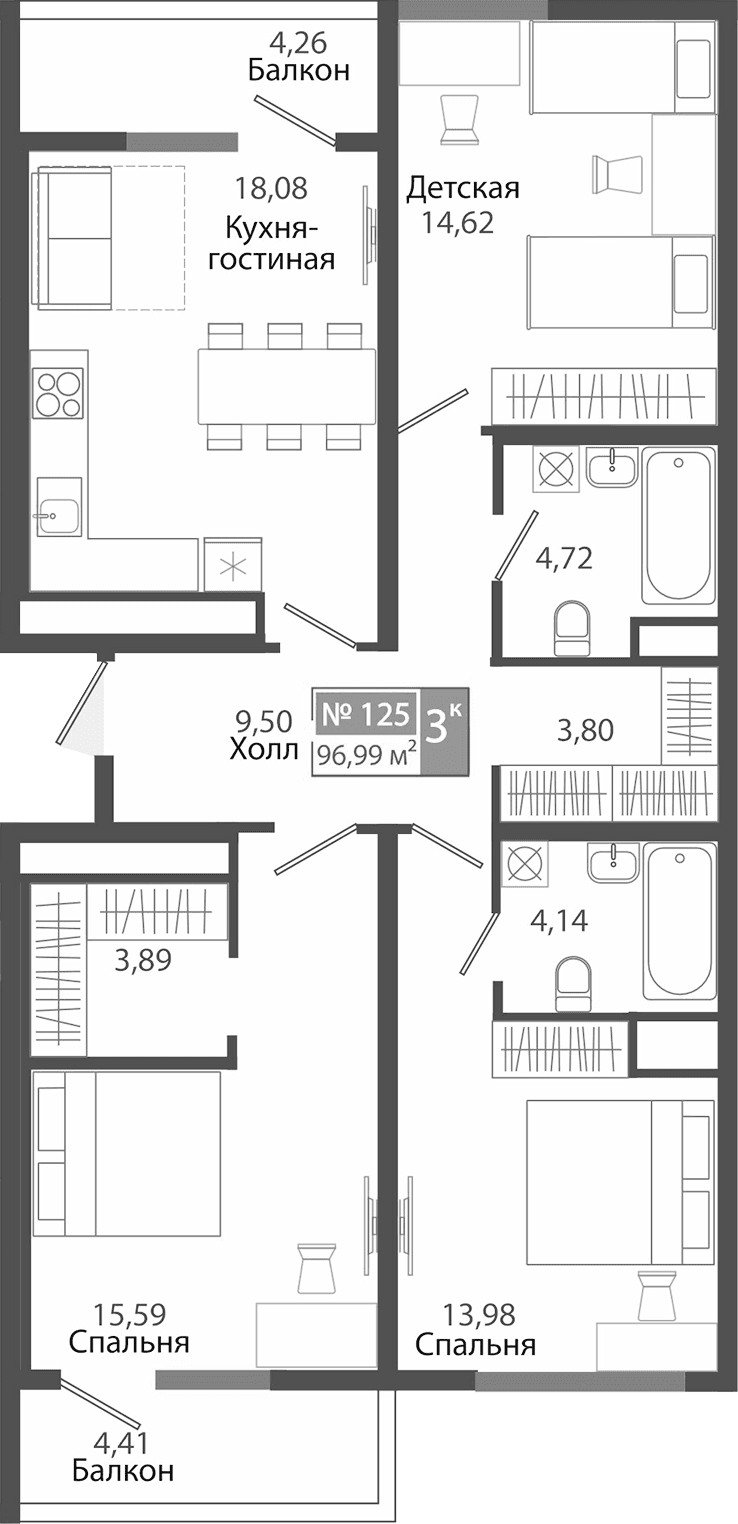 3-комн., 88.32 м²