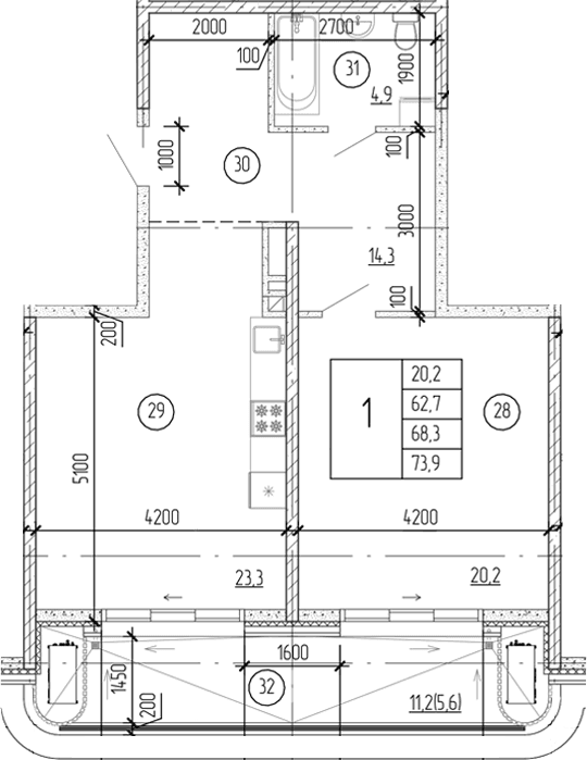 1-комн., 68.3 м²