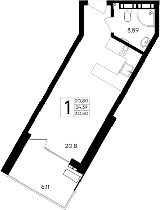 Студия, 24.39 м²