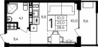 Студия, 23 м²