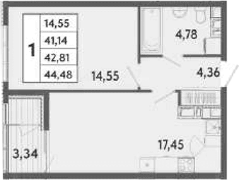 1-комн., 41.14 м²