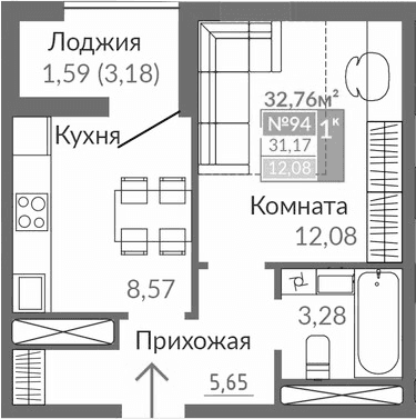 1-комн., 29.58 м²