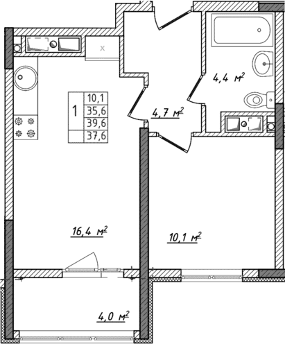 2-комн., 35.6 м²