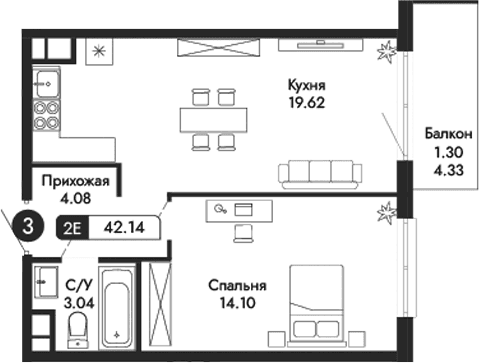2-комн., 40.81 м²