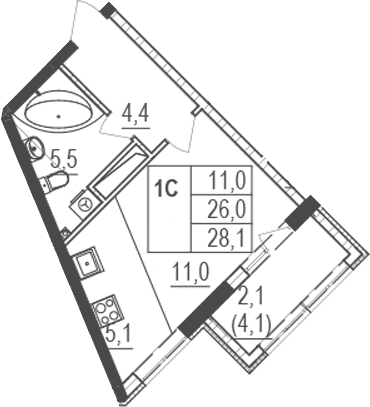 Студия, 26 м²