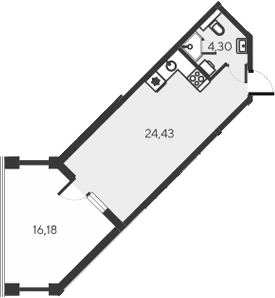Студия, 28.73 м²