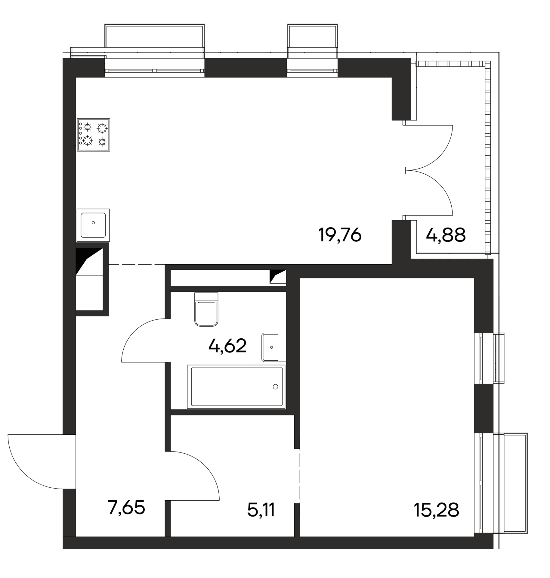 1-комн., 52.42 м²